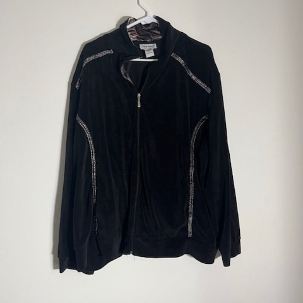 Anthony Richards Velour Black With Leopard Print Jacket Size 3X